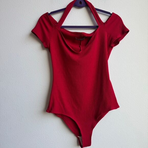 Reformation Mia Halter Neck Off The Shoulder Short Sleeve Red Bodysuit Large - Picture 1 of 6